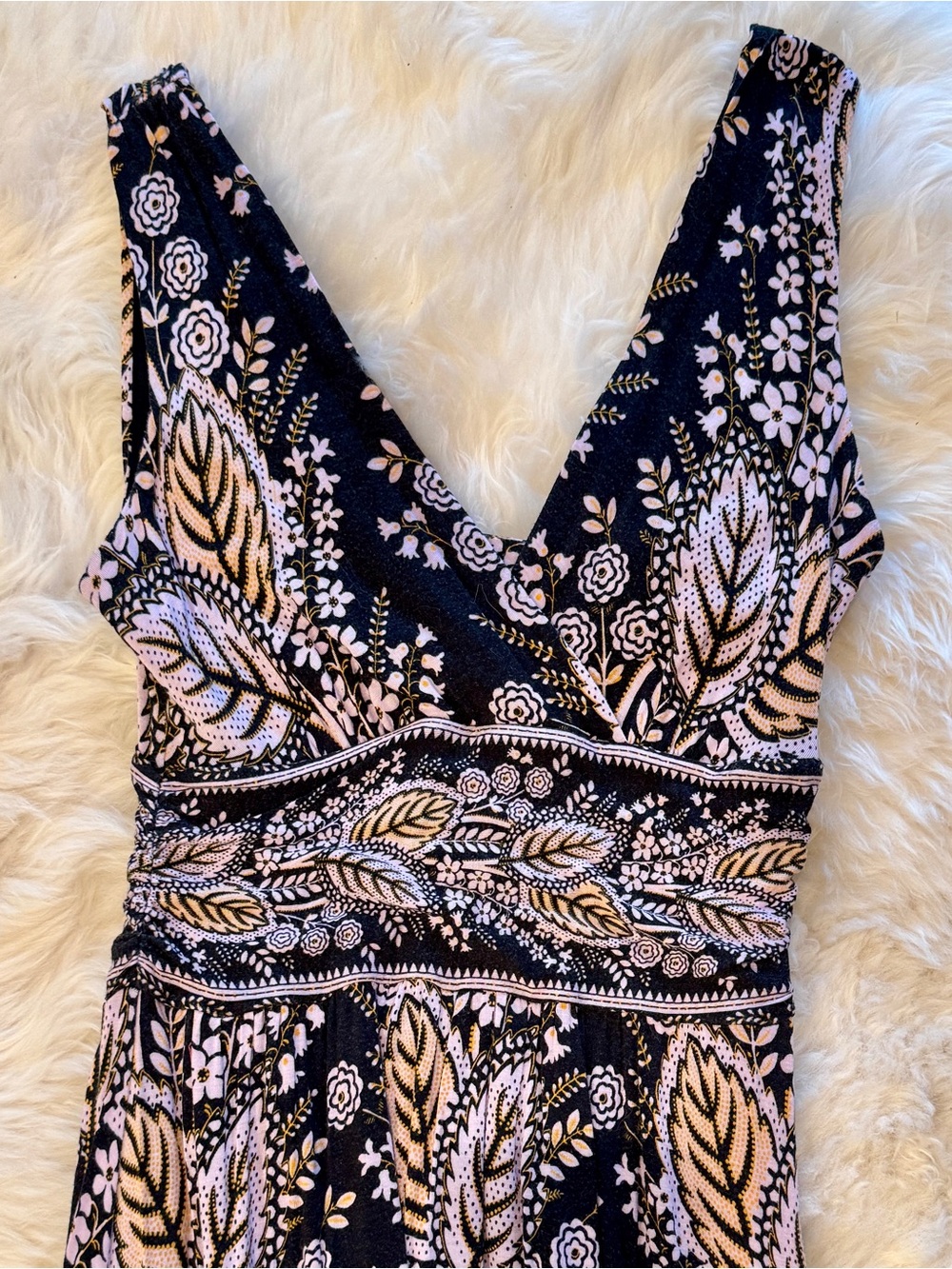 Anthropologie Maeve Black Floral Print V-Neck Maxi Dress